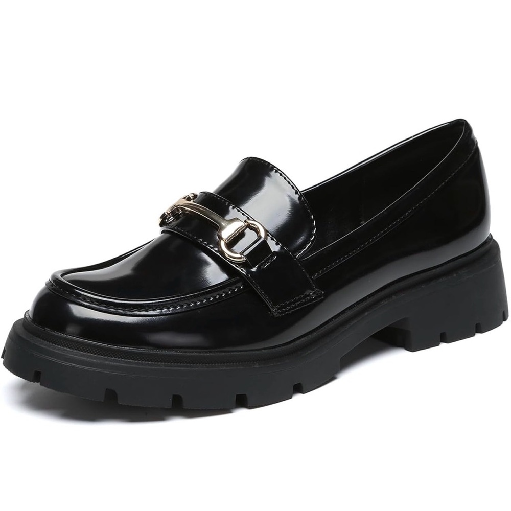 PU Leather Black Chunky Loafers